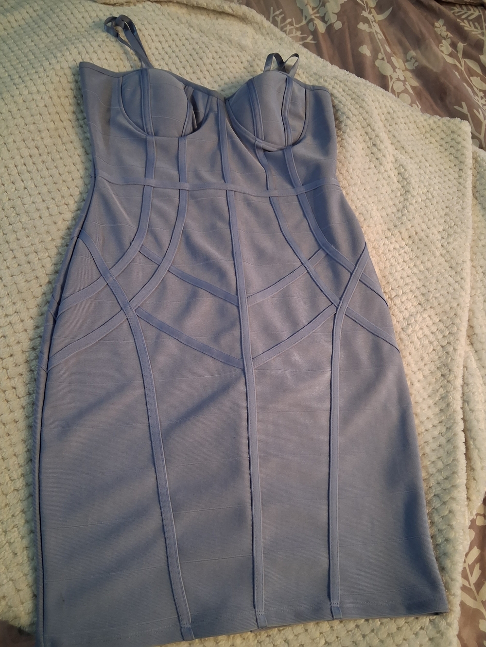 Fitted Light Blue Bandage Bodycon Dress with Bustier Straps